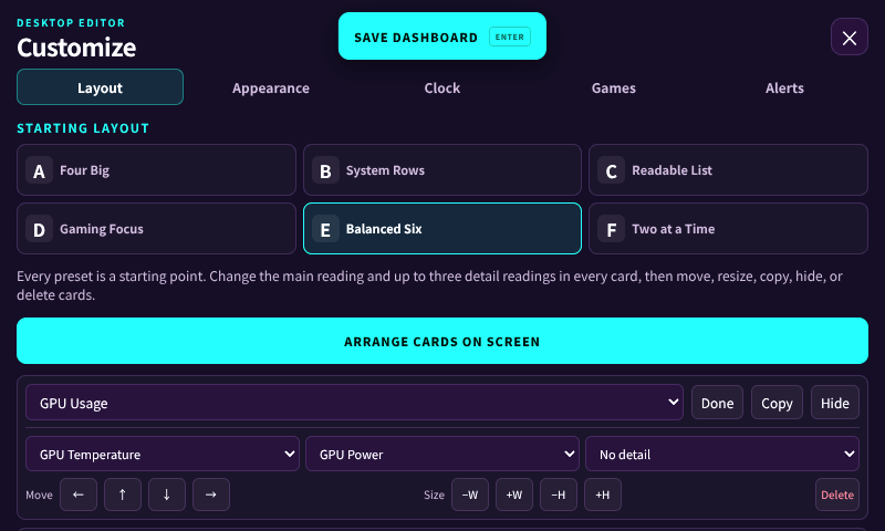BrutalDash layout customization